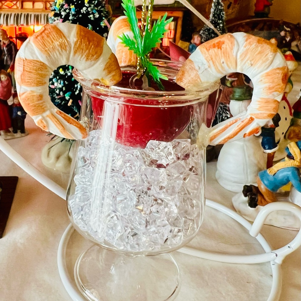 Festive Shrimp Ornament Holiday Hanging Decoration - Orange & White